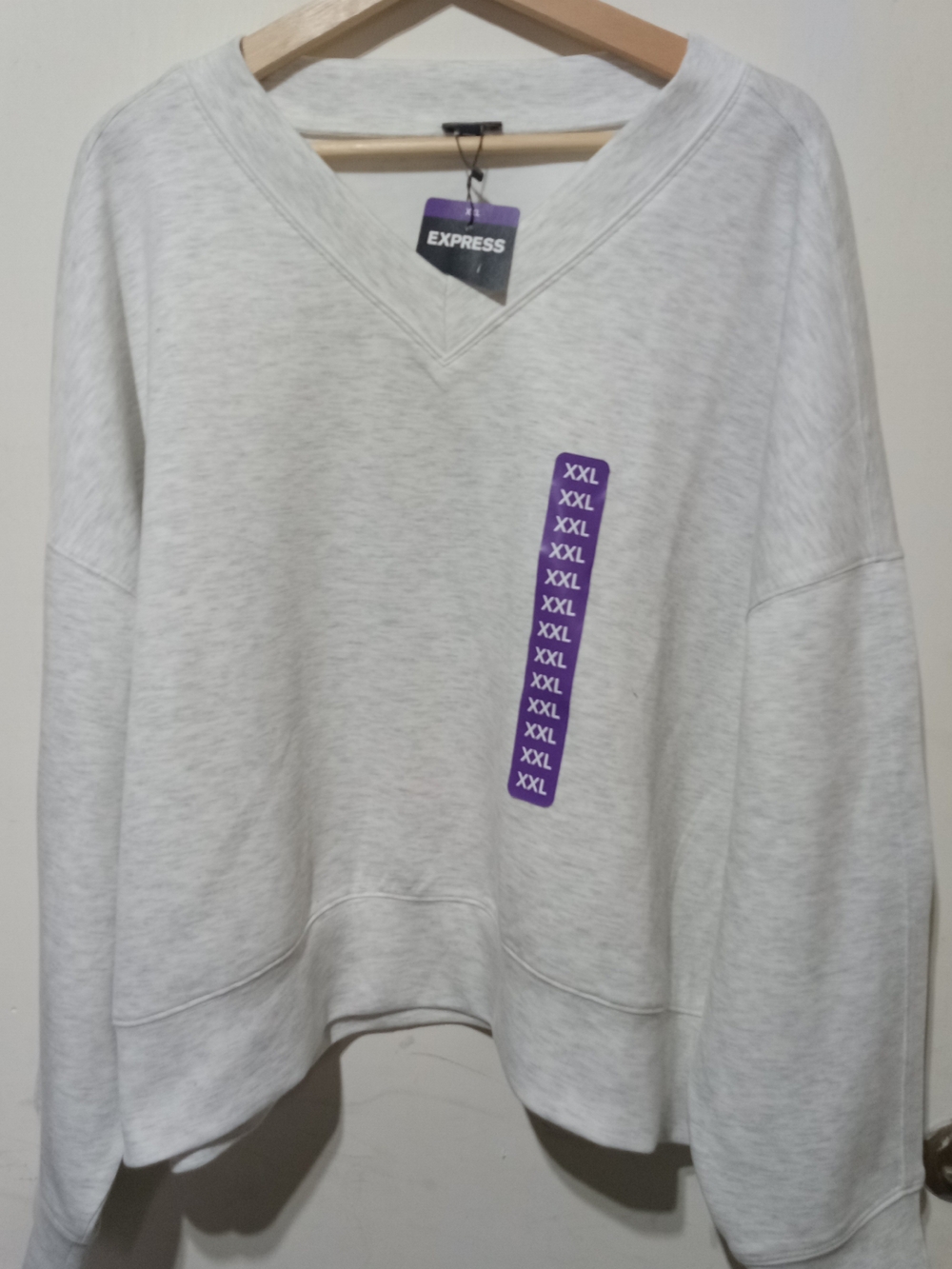 Express Light Gray V-Neck Pullover XXL